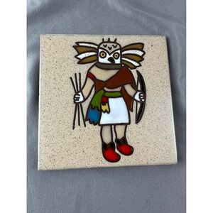Fiesta Tile Hand-Painted Ceramic Art Tile – Kachina Figure 8" Trivet 80's‎